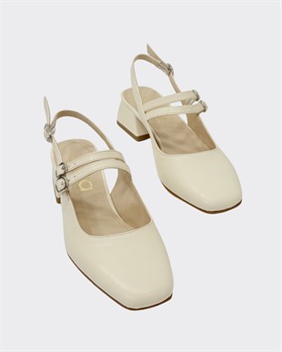 Çift Bantlı Kalın 4 Cm KalınTopuklu Ayakkabı