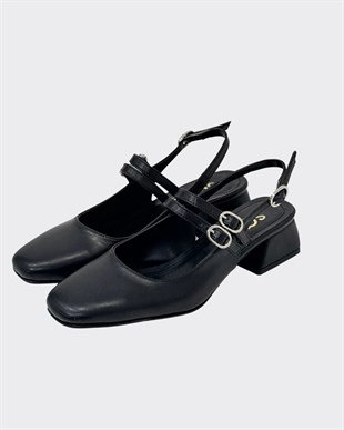 Çift Bantlı Kalın 4 Cm KalınTopuklu Ayakkabı