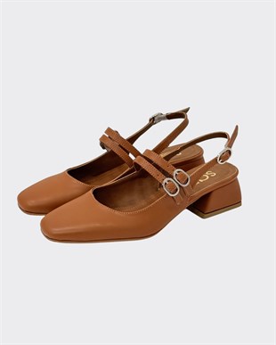 Çift Bantlı Kalın 4 Cm KalınTopuklu Ayakkabı