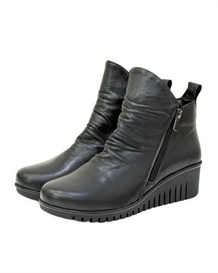 Çift Fermuarlı Hakiki Deri 5 Cm Dolgu Topuk Bot