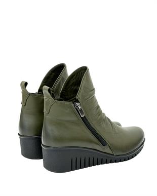 Çift Fermuarlı Hakiki Deri 5 Cm Dolgu Topuk Bot