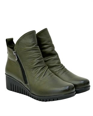 Çift Fermuarlı Hakiki Deri 5 Cm Dolgu Topuk Bot
