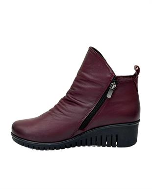 Çift Fermuarlı Hakiki Deri 5 Cm Dolgu Topuk Bot