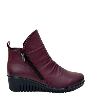 Çift Fermuarlı Hakiki Deri 5 Cm Dolgu Topuk Bot