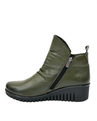 Çift Fermuarlı Hakiki Deri 5 Cm Dolgu Topuk Bot