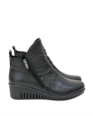 Çift Fermuarlı Hakiki Deri 5 Cm Dolgu Topuk Bot