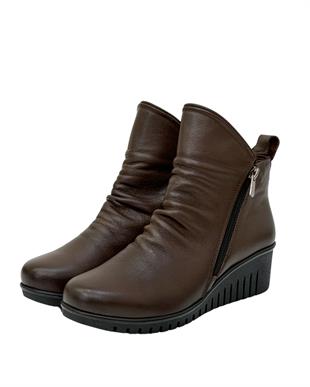 Çift Fermuarlı Hakiki Deri 5 Cm Dolgu Topuk Bot