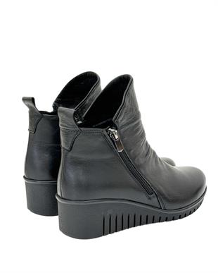 Çift Fermuarlı Hakiki Deri 5 Cm Dolgu Topuk Bot