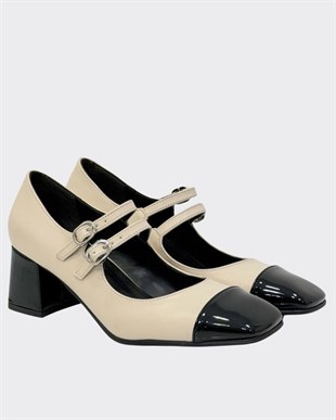 Çift Toka Tasarımlı 6 Cm Kalın Topuklu Ayakkabı