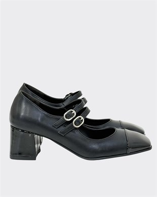 Çift Toka Tasarımlı 6 Cm Kalın Topuklu Ayakkabı