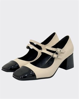 Çift Toka Tasarımlı 6 Cm Kalın Topuklu Ayakkabı