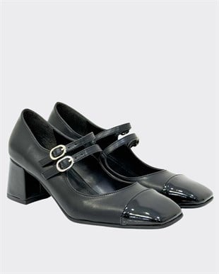 Çift Toka Tasarımlı 6 Cm Kalın Topuklu Ayakkabı