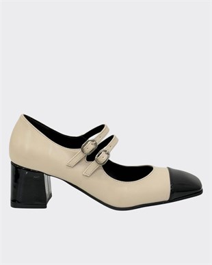 Çift Toka Tasarımlı 6 Cm Kalın Topuklu Ayakkabı