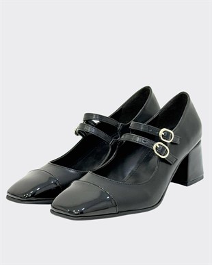 Çift Toka Tasarımlı 6 Cm Kalın Topuklu Ayakkabı