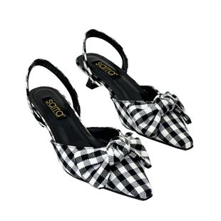 Ekose Tasarımlı 4 Cm Topuklu Stiletto