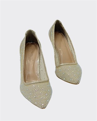 Full Taş İşlemeli 9 Cm Rahat Topuklu Stiletto