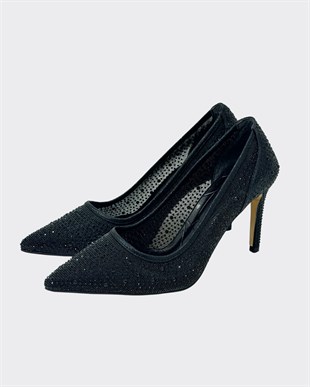 Full Taş İşlemeli 9 Cm Rahat Topuklu Stiletto