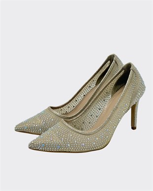 Full Taş İşlemeli 9 Cm Rahat Topuklu Stiletto