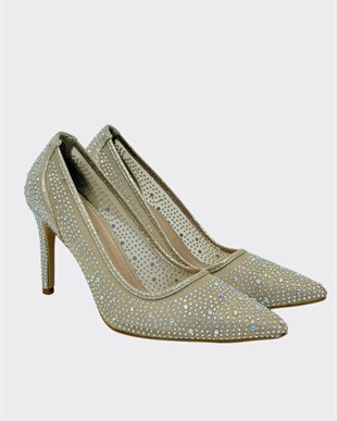 Full Taş İşlemeli 9 Cm Rahat Topuklu Stiletto