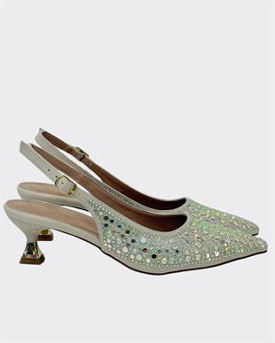 Gerçek Pul Tasarımlı Fındık Topuklu Stiletto
