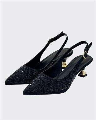 Gerçek Pul Tasarımlı Fındık Topuklu Stiletto