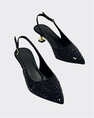 Gerçek Pul Tasarımlı Fındık Topuklu Stiletto