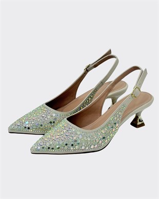 Gerçek Pul Tasarımlı Fındık Topuklu Stiletto