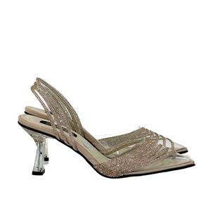 Gerçek Taş Detaylı 8 Cm Şeffaf Topuklu Stiletto