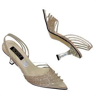 Gerçek Taş Detaylı 8 Cm Şeffaf Topuklu Stiletto