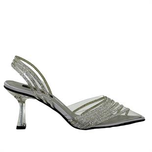 Gerçek Taş Detaylı 8 Cm Şeffaf Topuklu Stiletto