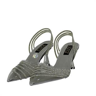 Gerçek Taş Detaylı 8 Cm Şeffaf Topuklu Stiletto