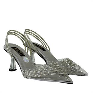 Gerçek Taş Detaylı 8 Cm Şeffaf Topuklu Stiletto