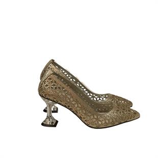 Gerçek Taşlı Şeffaf Üzeri Lazer İşlemeli 8 Cm Rahat Şeffaf Topuklu Stiletto