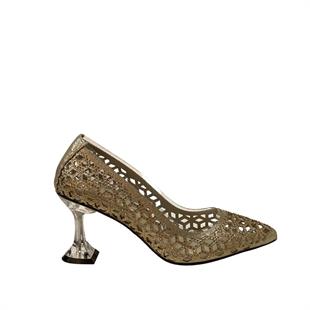 Gerçek Taşlı Şeffaf Üzeri Lazer İşlemeli 8 Cm Rahat Şeffaf Topuklu Stiletto