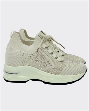 Gizli Topuk Tasarımlı Taş İşlemeli Tasarım Spor Ayakkabısı