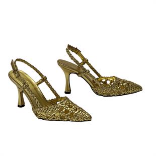 Gold 10 cm Topuklu El Örgüsü Stiletto