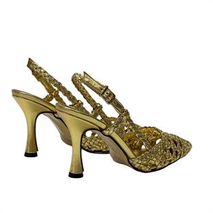 Gold 10 cm Topuklu El Örgüsü Stiletto