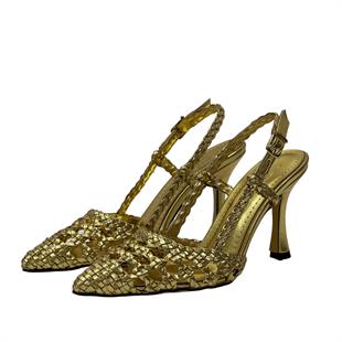 Gold 10 cm Topuklu El Örgüsü Stiletto