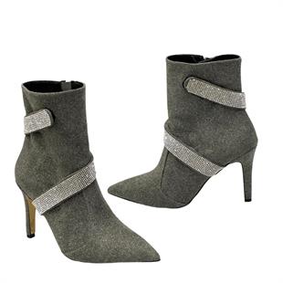 Gümüş Detaylı 9 Cm Topuklu Tasarım Stiletto Bot