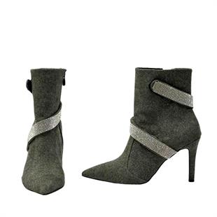 Gümüş Detaylı 9 Cm Topuklu Tasarım Stiletto Bot