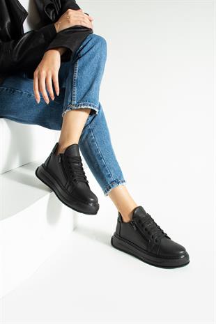 Hakiki Deri Ara Boy Çift Fermuarlı 4 Cm Rahat Tabanlı Bot