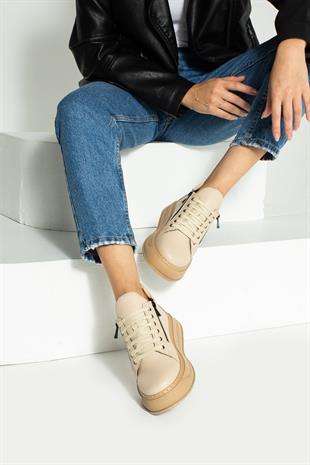 Hakiki Deri Ara Boy Çift Fermuarlı 4 Cm Rahat Tabanlı Bot