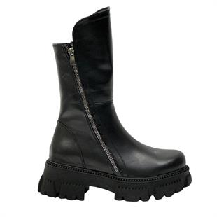 Hakiki Deri Çift Fermuarlı Tasarım Postal