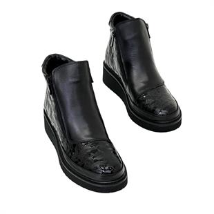 Hakiki Deri Fermuar Detaylı Ortopedik Tabanlı Bot