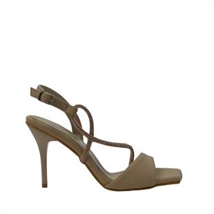 Krem Bantlı 10 Cm Topuklu Rahat Ayakkabı