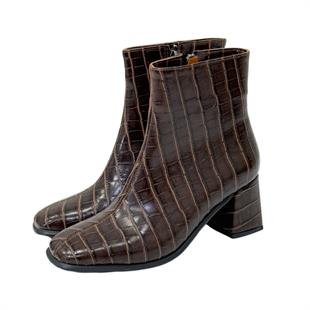 Krokodil Baskılı Kalın Topuklıu Bot