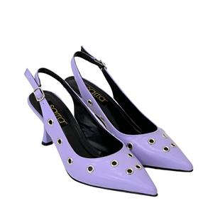 Kuş Gözü Tasarımlı Arkası Açık 8 Cm Rahat Topuklu Stiletto