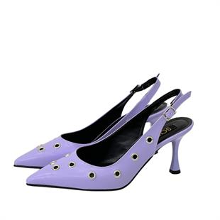 Kuş Gözü Tasarımlı Arkası Açık 8 Cm Rahat Topuklu Stiletto