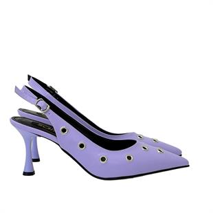 Kuş Gözü Tasarımlı Arkası Açık 8 Cm Rahat Topuklu Stiletto