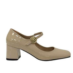 Küt Burunlu Bant Tasarımlı 6 Cm Kalın TopukluAyakkabı